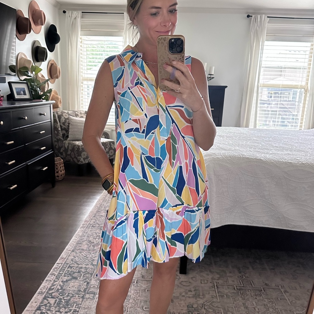 Time and Tru Colorful Abstract Button-Up Shirt